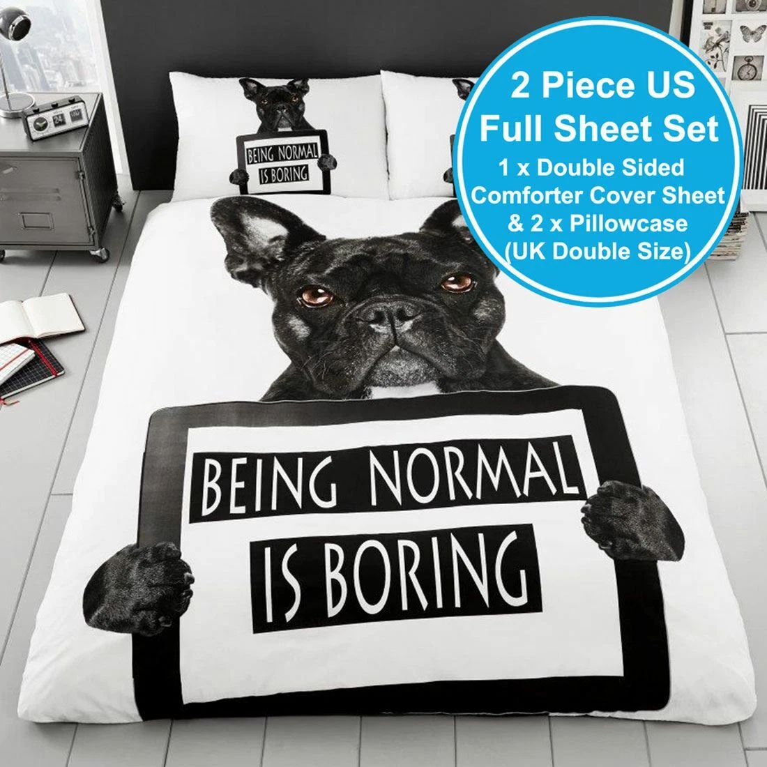 French bulldog double duvet set cheap