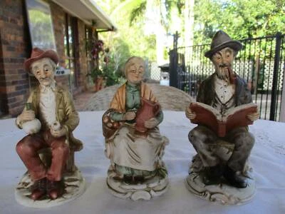 Figurines Of 3 Elderly People Sitting On Benches Collectables