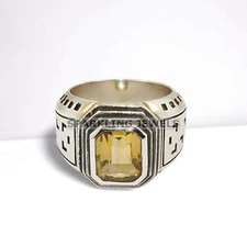 VVS Citrine Emerald Cut With 925 Sterling Silver Ring For Men #230