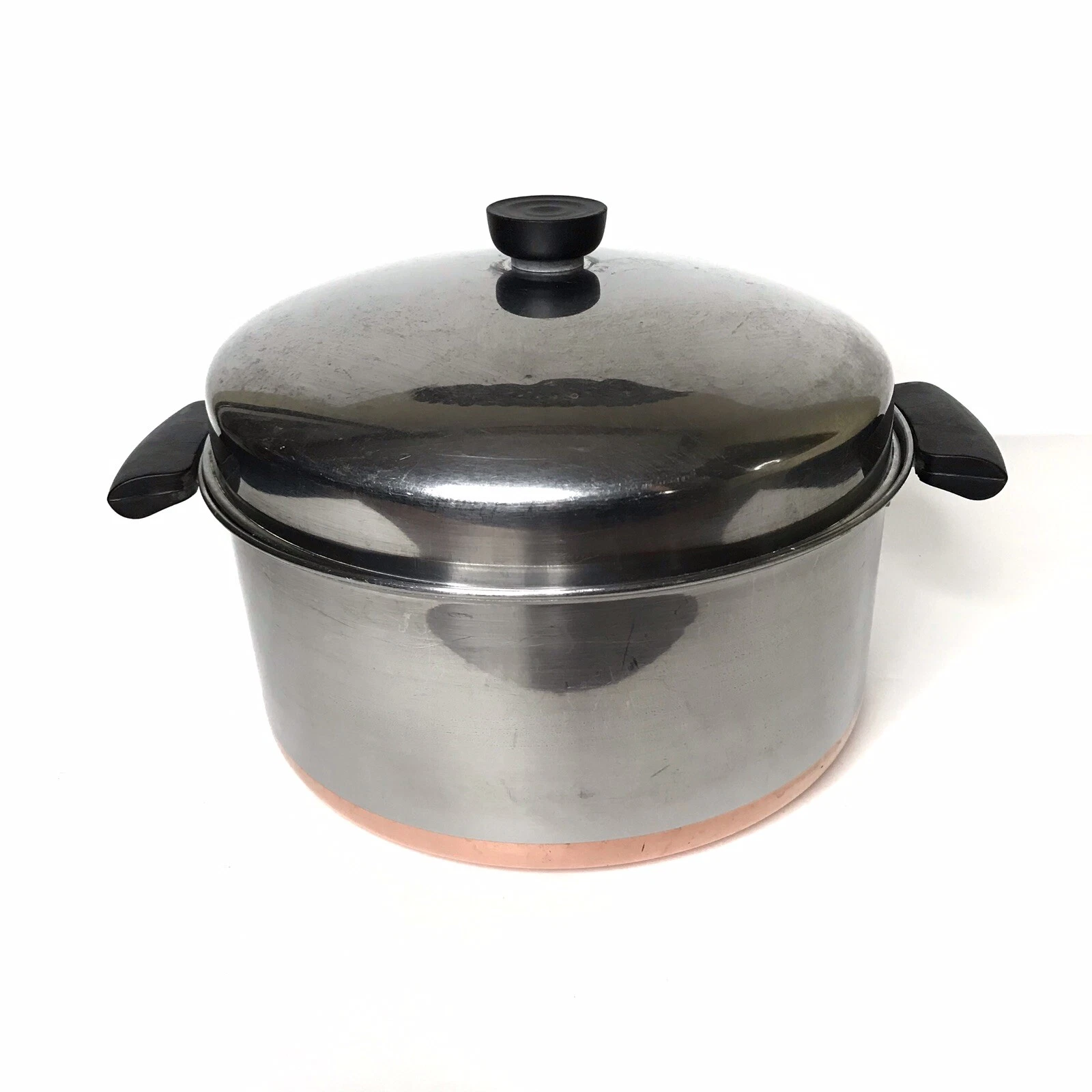 1801 REVERE WARE Copper Clad 6 QT STOCK POT w/ DOME LID DOUBLE CIRCLE Pre 1968