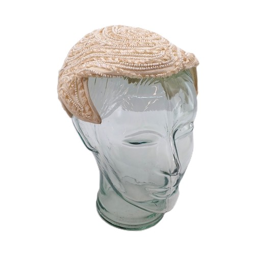 Cappello fascinatore berretto cocktail Amy New York con perline e copricapo bianco crema perla - Foto 2 di 14