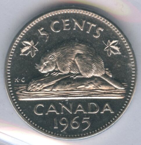 1965 Canada Five Cents - ICCS MS62 Heavy Cameo - Large Beads; Attached Jewel - Afbeelding 1 van 2