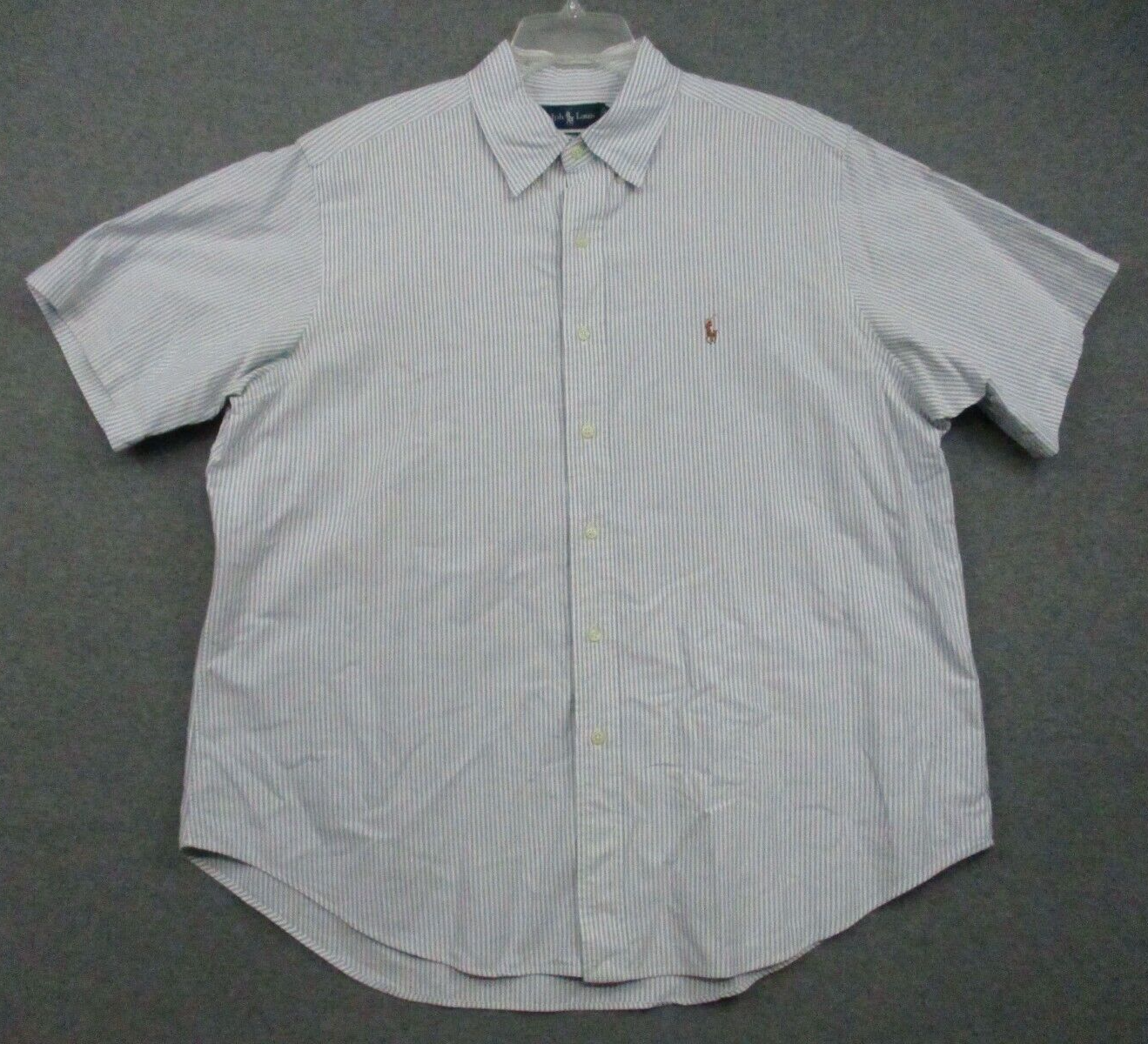 Camicia Ralph Lauren XL uomo Oxford vestibilità classica blu righe carne pony