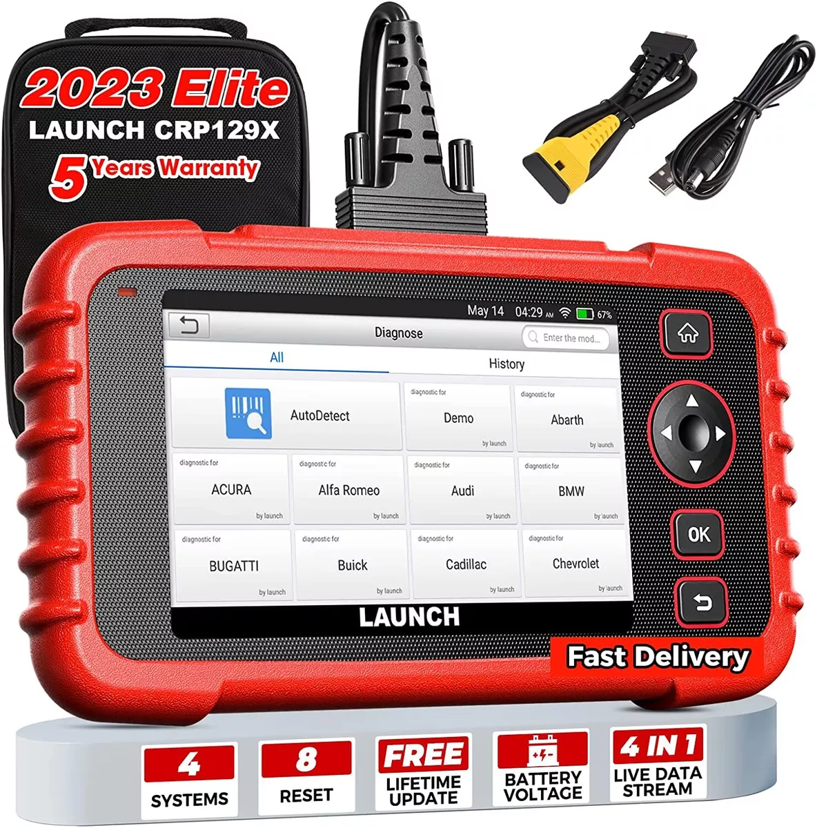 LAUNCH CRP129I-OBD2 Scanner ABS/SRS/Engine/Transmission Diagnoses with 15  Reset Throttle Matching/Oil/EPB/SAS/TPMS【Lifetime Free Update】Check Engine  Code Reader 