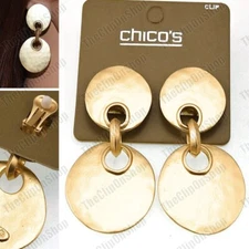 CHICO's 6cm big CLIP ON EARRINGS discs MATT GOLD TONE 60s style vintage RETRO