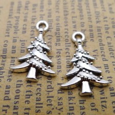 BULK 200Pcs Christmas Tree Charms DIY Jewelry Making Pendant Antique Silver