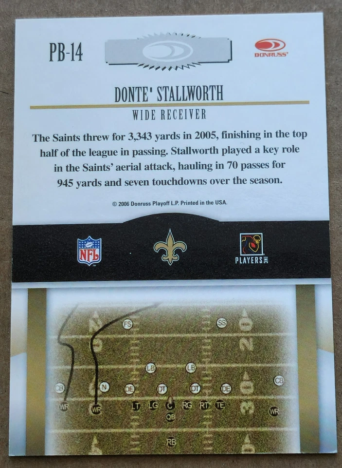 2006 Donruss Gridiron Gear Playbook Red Saints Card #14 Donte Stallworth - Image 2 of 2