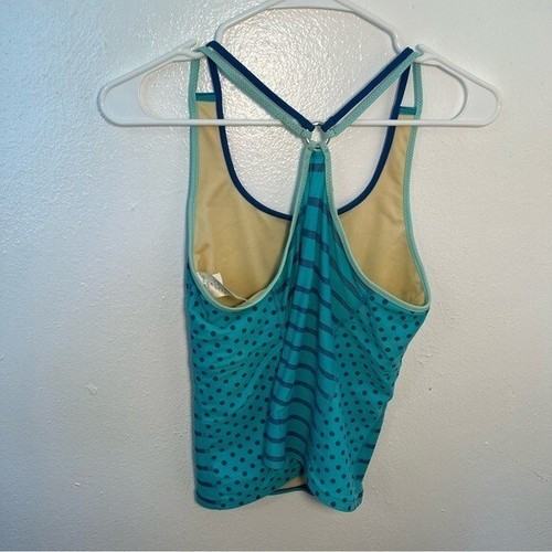 Vintage Lands’ End Girls Size 14 Tankini Swim Top Teal Blue Stripes Polka Dot - Picture 8 of 11