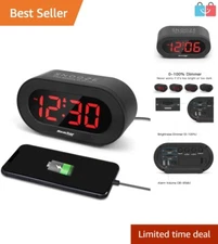 Dual-Function LED Alarm Clock with Dimmer and Phone Charger - Perfectly Compact