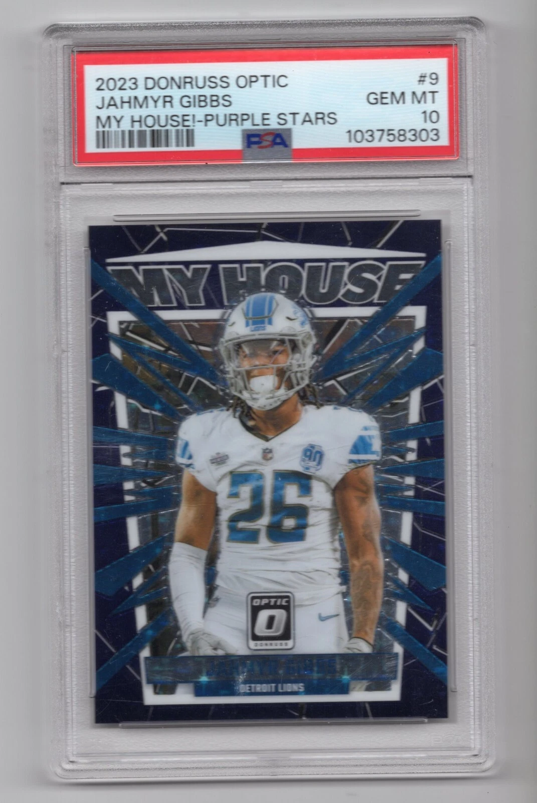 Jahmyr Gibbs Panini Donruss Optic My House! #9 Purple Stars