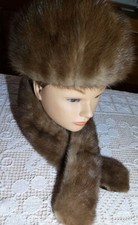 Vintage Brown Fur Set Pill Box Hat 20.5" Circumference Collar 34"