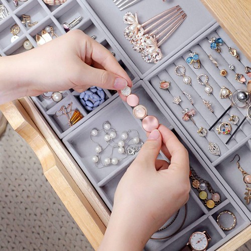 Schmuckaufbewahrung Schublade, Set mit 4 Schmucktablett Schmuck Organizer grau - Bild 3 von 10