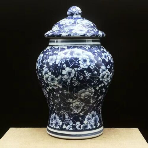 Ancien vase ventre chinois bleu et blanc porcelaine qing dynastie réservoir général 21,5 cm - Photo 1 sur 7