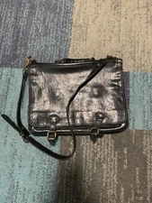 Vintage I Medici Firenze Made In Italy Leather black  Messenger Shoulder Bag 15”