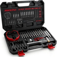 Premium Pin Punch Hammer Set: 25-Piece Punch Set and Hammer with Bench Block, St