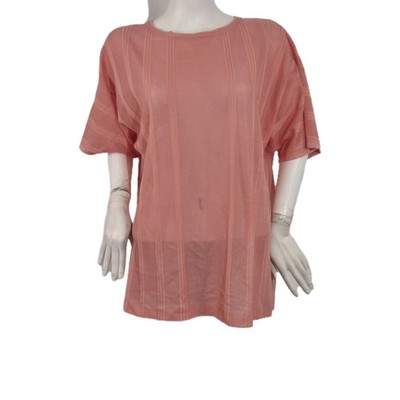 Ming Wang Women's Size S Dolman Sleeve Knit Tunic Orange Burst Tonal Stripes 38