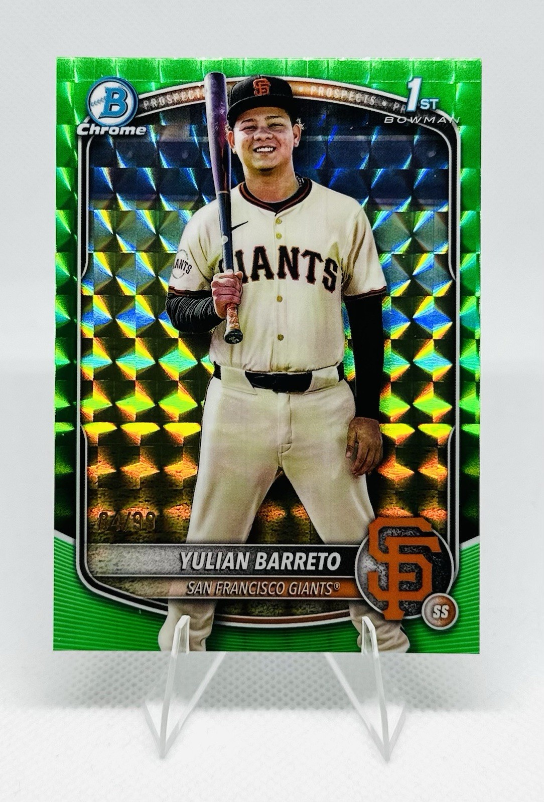 2025 1st Bowman Chrome Yulian Barreto Green Geometric /99 Giants RC SSP Prospect