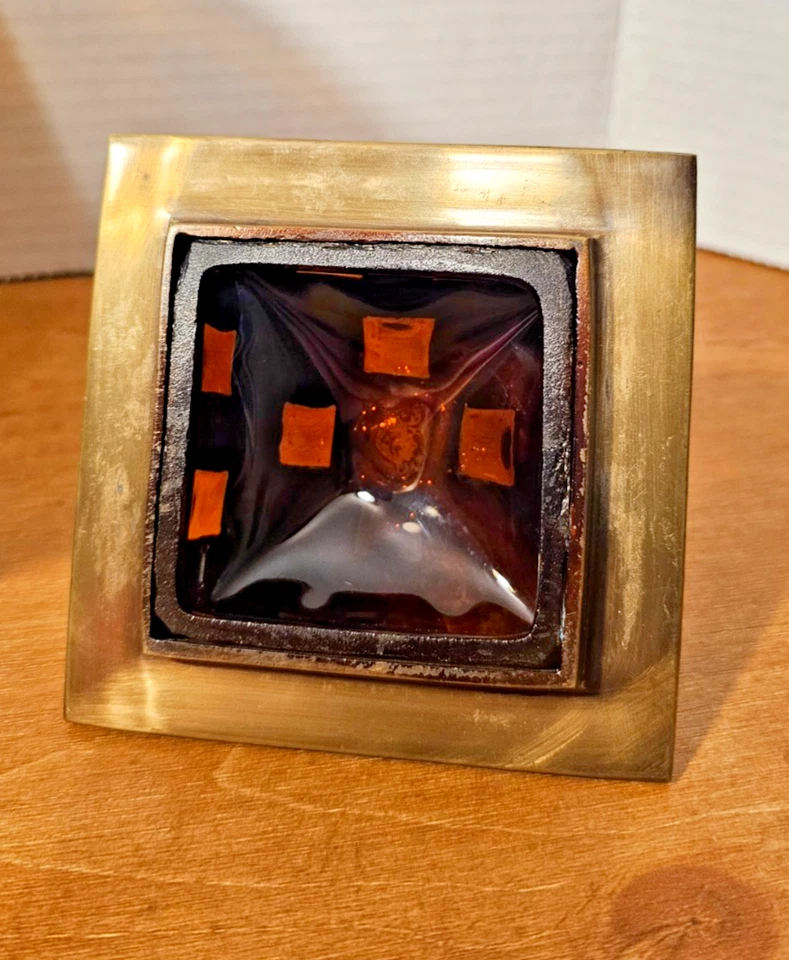 Tapa de tarro de boticario ámbar de vidrio burbuja de latón enjaulado de colección soplado a mano 10,5 pulgadas Foto 3 de 4