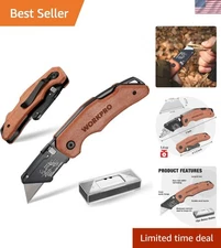 Stainless Steel Folding Knife with Ergonomic Wood Handle & Extra Blades