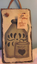 Vintage SLATE HANDPAINTED CROCK HANGING PICTURE 4X7" MADE IN THE USA