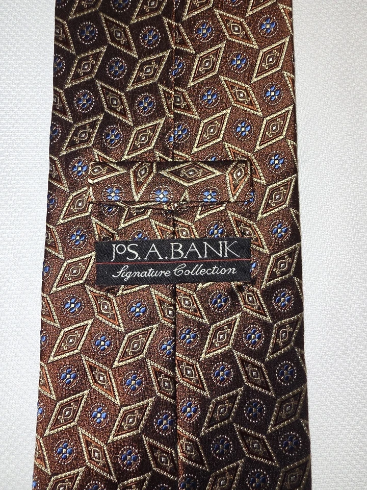 Jos. A. BANK Signature Collection Geométrico Marrón Tostado y Azul Extra Largo Puro... Foto 4 de 4