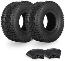 2 PCS 15x6.00-6 Tire & Inner Tube Replacement Riding Mower Front Wheel Assembly