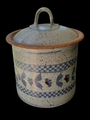 Vintage 10 1/2 In Studio Pottery Lidded Crock With Makers Mark