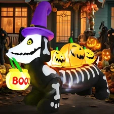 TCFUNDY 5 FT Halloween Inflatables Skeleton Dog with Pumpkin Outdoor Yard Dec...