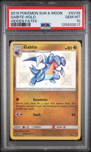 2019 POKEMON SUN & MOON HIDDEN FATES #SV39 GABITE-HOLO PSA 10