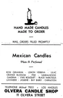 1930'S OLVERA MEXICAN CANDLE SHOP LOS ANGLES CALIFORNIA BUSINESS CARD