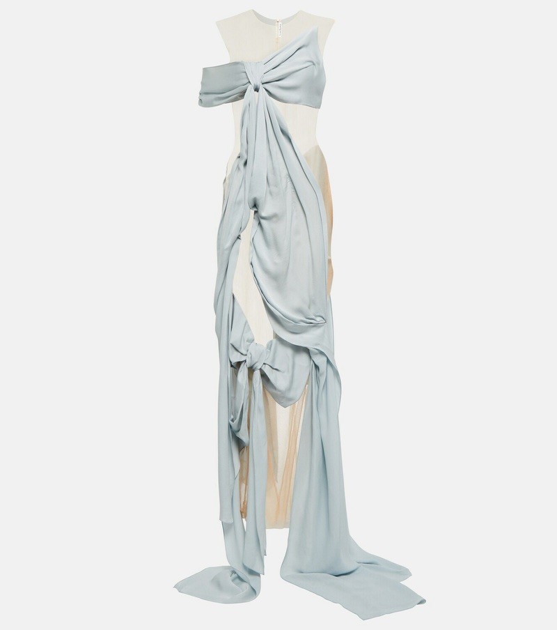acne studios mesh dress ACNE STUDIOS Women's Sleeveless Gathered Satin & Mesh Gown Dress ~34  -P00795407