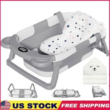 Collapsible Baby Bathtub W/ Thermometer Hooded Towel  Floating Cushion New
