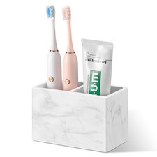 Diatomite Toothbrush Holder, 2 Slots, Marble White