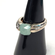 Vintage Faceted Aqua Chalcedony Ring, Sterling Silver 925 Ring Size 6