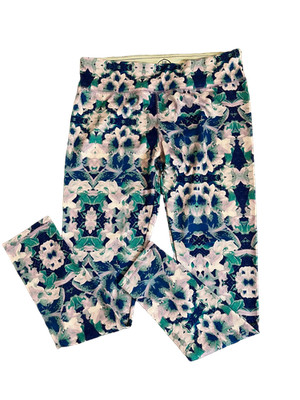 High Energie Juniors Large Purple Pink Floral Print Ankle Length Leggings
