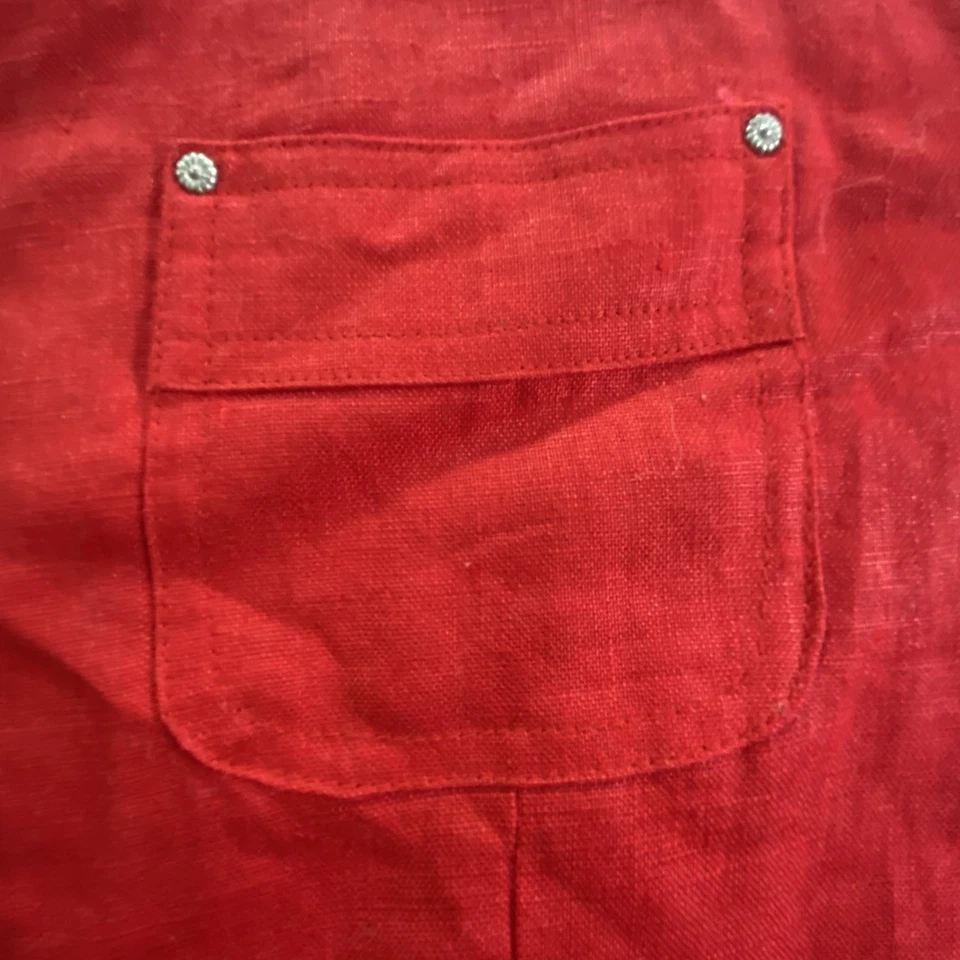 VTG Chadwicks Real Comfort Red 100% Linen Jacket Size 12P | Silver Floral Studs - Image 4 of 4
