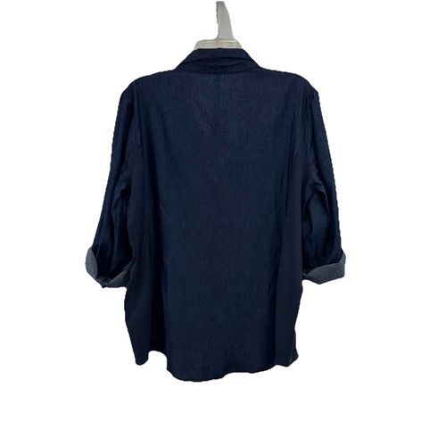 NWT NY Collection Chambray Snap Close Shirt Womens XL Roll-Tab Sleeve Blue - Picture 2 of 6