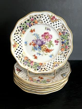 6 Schumann Dresden Germany Chateau Floral Bread/Dessert Plates Reticulated NICE