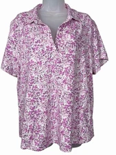 J.Jill FIT Cotton Stretch Floral Polo Shirt Women’s 2X Purple Performance