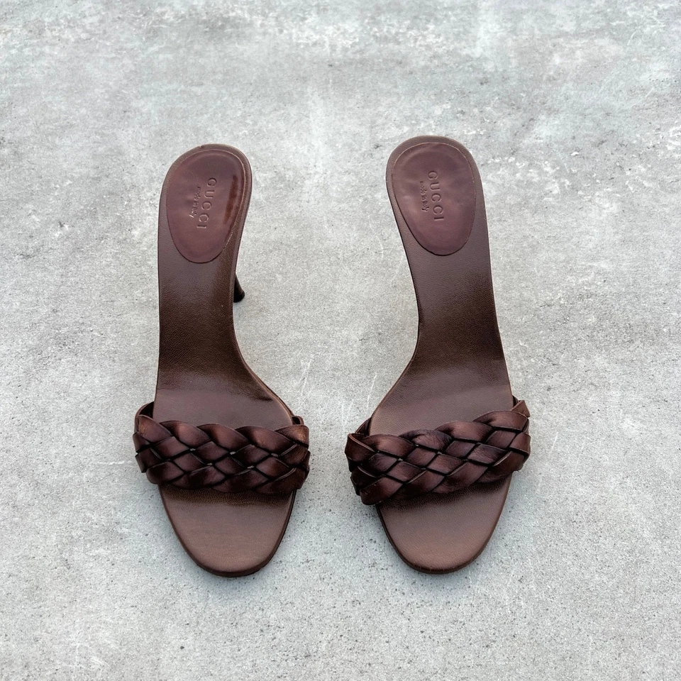 Gucci | Подлинная винтажная коричневая кожаная коса Stiletto Mules (36) - Изображение 2 из 4