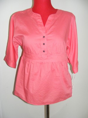 New $50 E-COL-O-GIE 100% cotton salmon casual top S