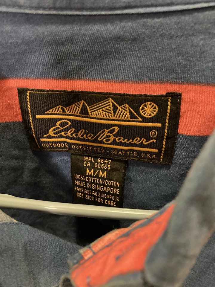 Vintage 90s Eddie Bauer Striped Button-Down Shirt M/M Men’s Long Sleeve - Image 4 of 4