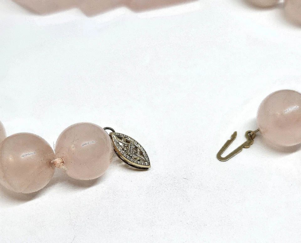 COLLAR CUENTAS CUARZO ROSA Y AMATISTA 30" LARGO CON ESPACIADORES 14K Y CIERRE Foto 4 de 4
