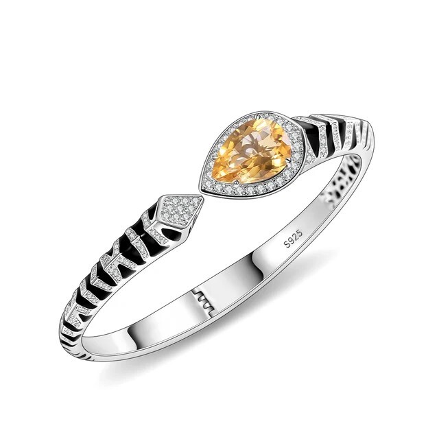 Tiger Bangle Bracelet in 925 Sterling Silver with 10x14mm Pear Lab-Created Citrine-image