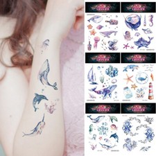 Sea Turtle Whale Jellyfish Temporary Tattoos Ocean Wave Body Art Arm Fake Tatoo