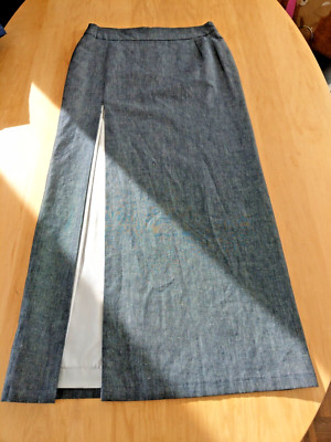 Für Fashionista   langer Rock   mit hohem Schlitz   Denim mit Hanf Gr. 40/42
