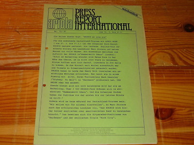 ARIOLA PRESS REPORT 12/1981 / PROMO-HEFT: KROKUS, 999, STRAY CATS, TALKING HEADS