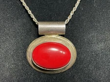 Vintage 925 Sterling & Chunky Red Jasper Slide Pendant/19” Chain 23 Gram