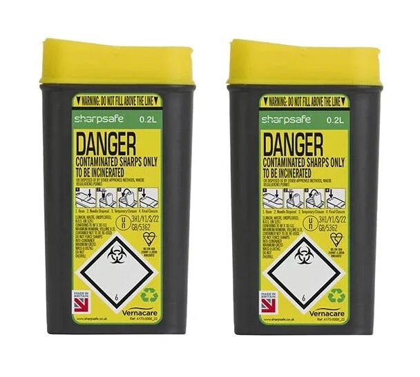 2x Sharpsafe 0.2L Litre - Medical Sharps Needle Bin, Medical Waste Container