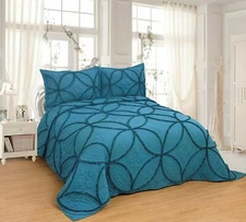 Quilted Embroidery Bedspread Pillow Sham Set Bed Coverlets Bedding Cover Set 